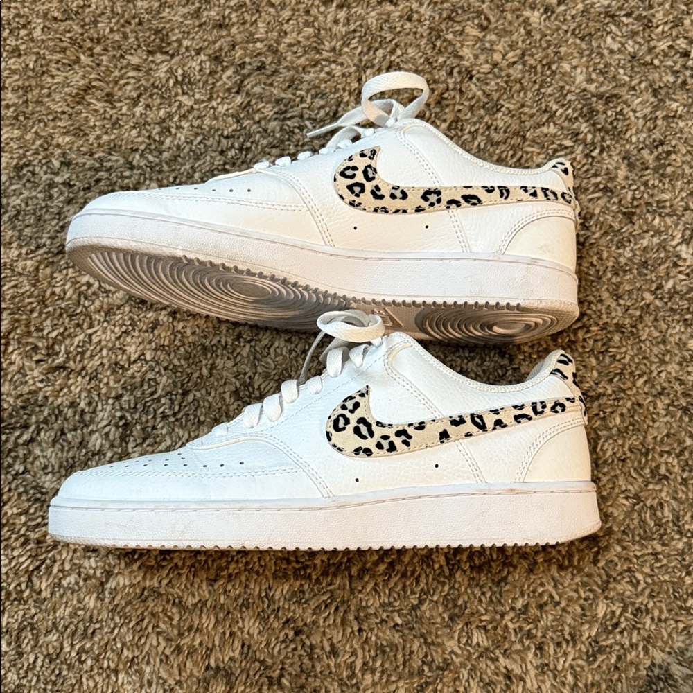 Nike White Sneakers with leopard print. Size 8.5.